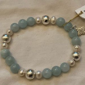 Aquamarine, silver and Pearl bracelet